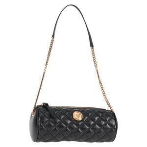 Authentic VERSACE Chain Shoulder Bag Leather Black Gold